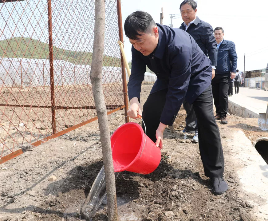 吉林市委书记王庭凯到磐石市烟筒山镇大黑山村参加义务植树活动