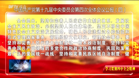 【学习贯彻四中全会精神】中国共产党第十九届中央委员会第四次全体会议公报（四）