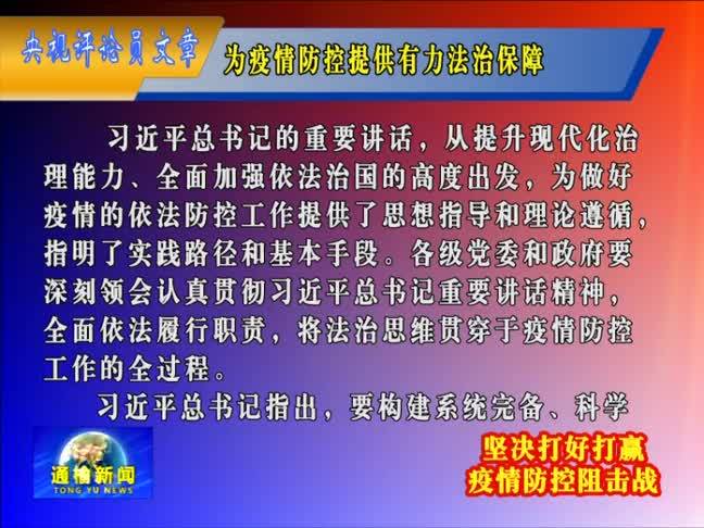 央视评论员文章：为疫情防控提供有力法治保障