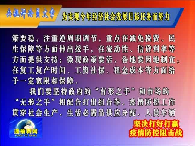 央视评论员文章：为实现今年经济社会发展目标任务而努力