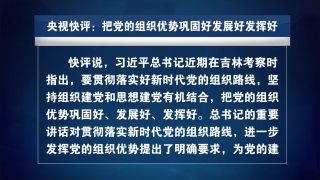 视频快讯丨央视快评：把党的组织优势巩固好发展好发挥好