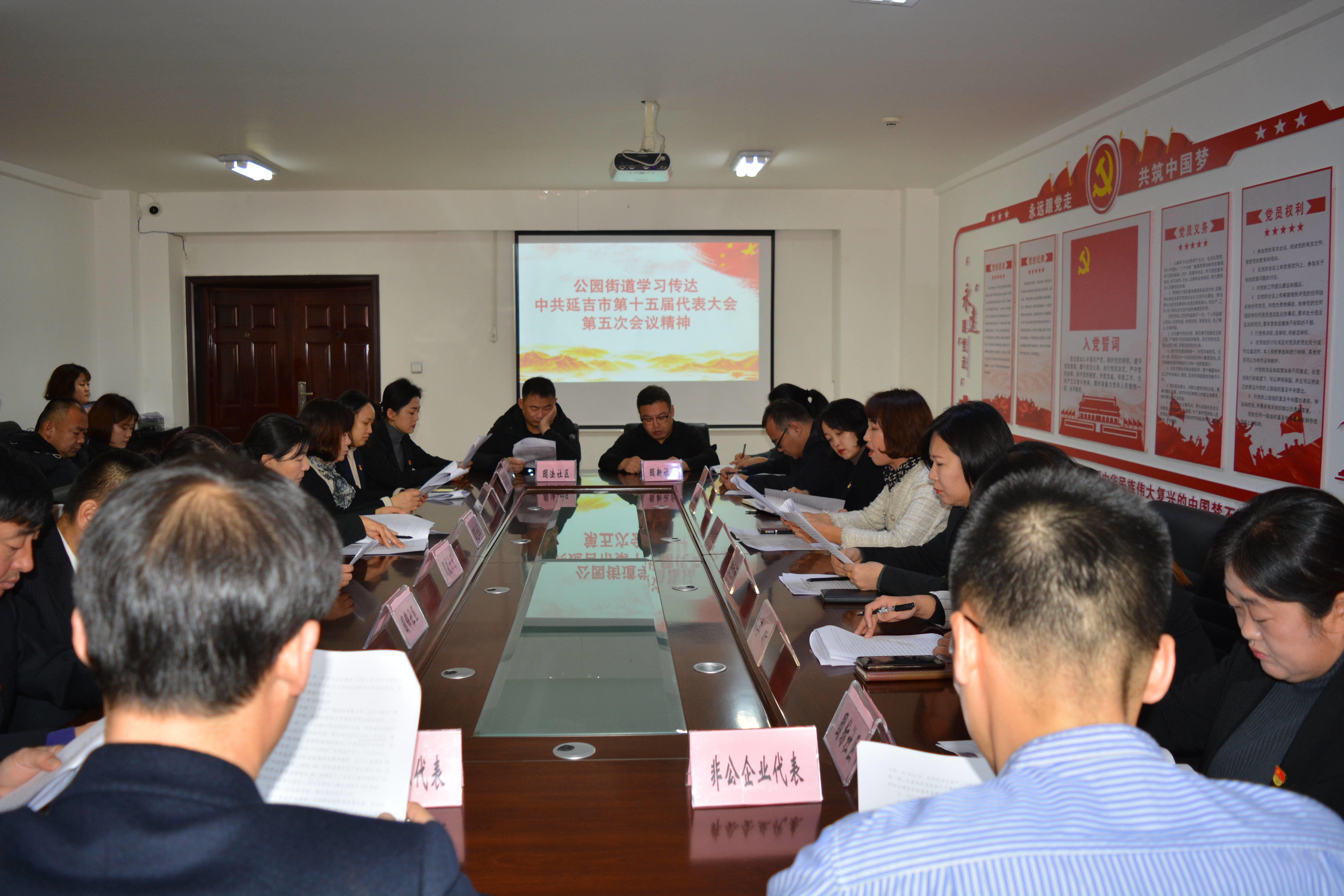 公园街道组织学习延吉市十五届党代会第五次会议精神