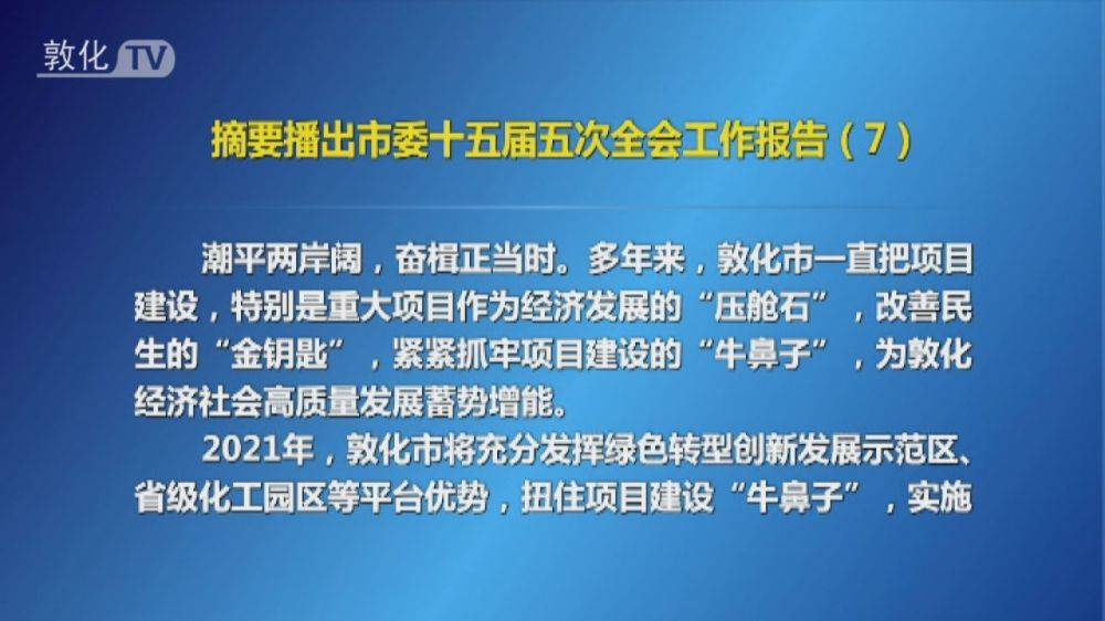 摘要播出市委十五届五次全会工作报告（7）