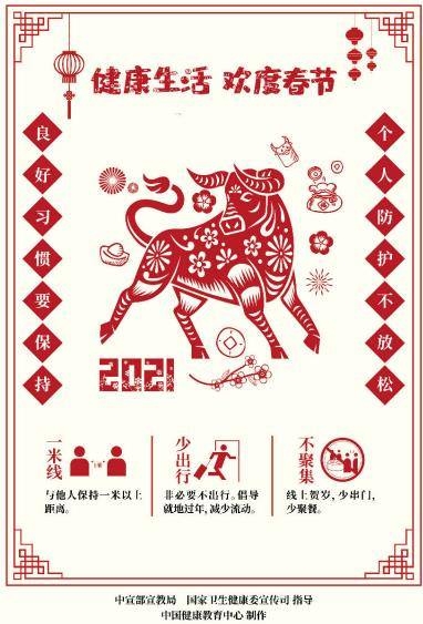 健康生活欢度春节疫情防控海报（剪纸）2