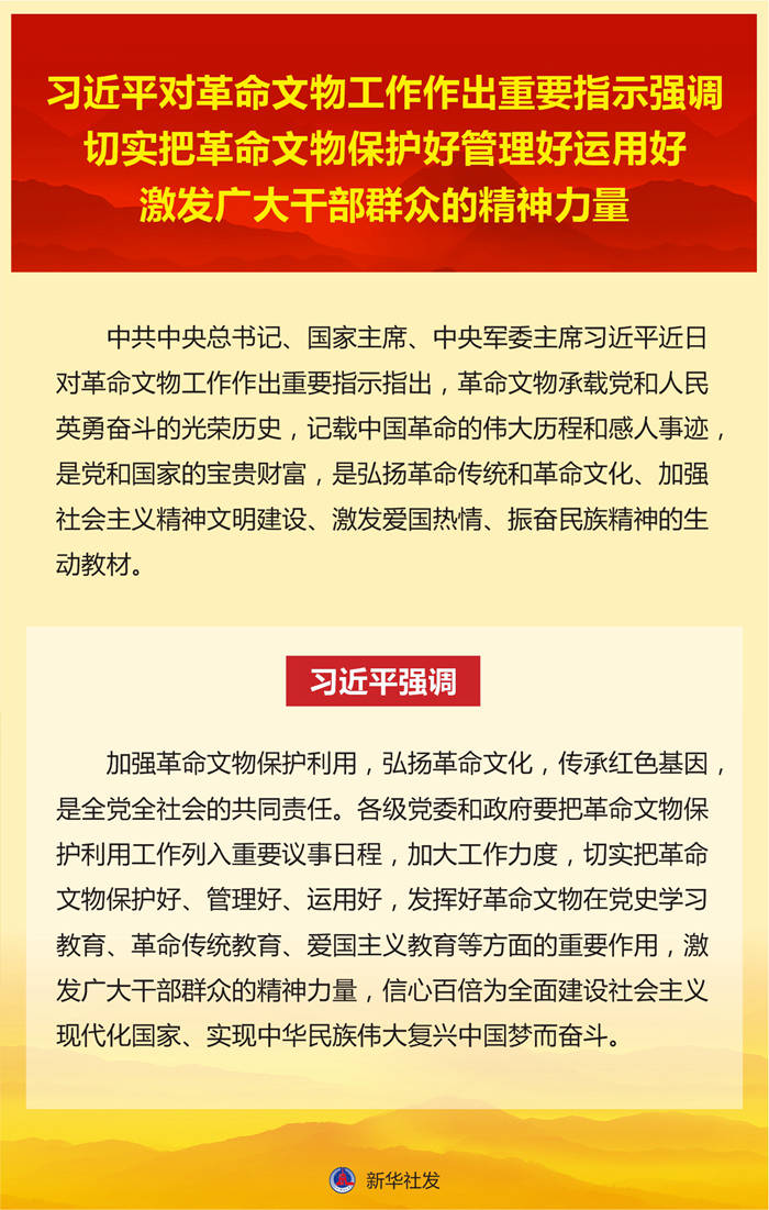 习近平对革命文物工作作出重要指示强调 切实把革命文物保护好管理好运用好 激发广大干部群众的精神力量