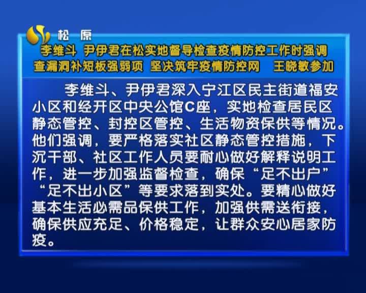 李维斗 尹伊君在松实地督导检查疫情防控工作时强调  查漏洞补短板强弱项 坚决筑牢疫情防控网  王晓敏参加VA0