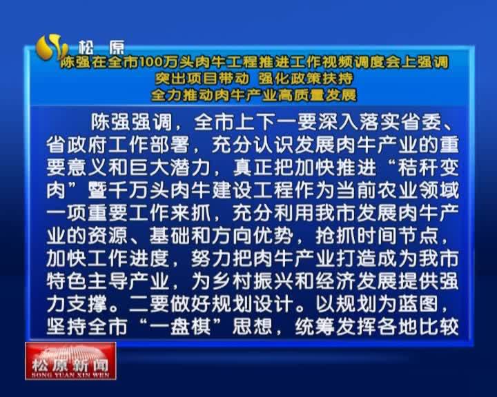 陈强在全市100万头肉牛工程推进工作视频调度会上强调  突出项目带动 强化政策扶持  全力推动肉牛产业高质量发展VA0