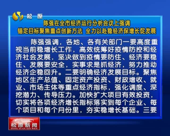 陈强在全市经济运行分析会议上强调  锚定目标聚焦重点创新方法 全力以赴稳经济保增长促发