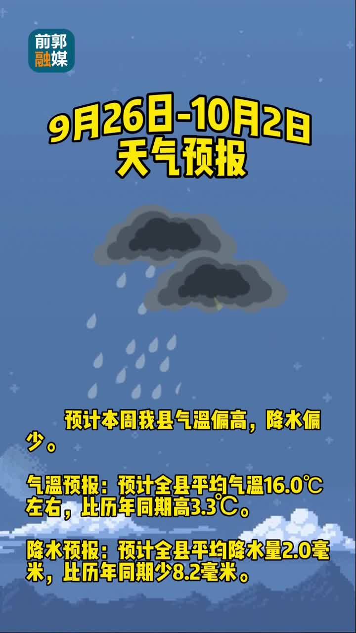 9月26日-10月2日天气预报