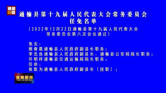 通榆县第十九届人民代表大会常务委员会任免名单