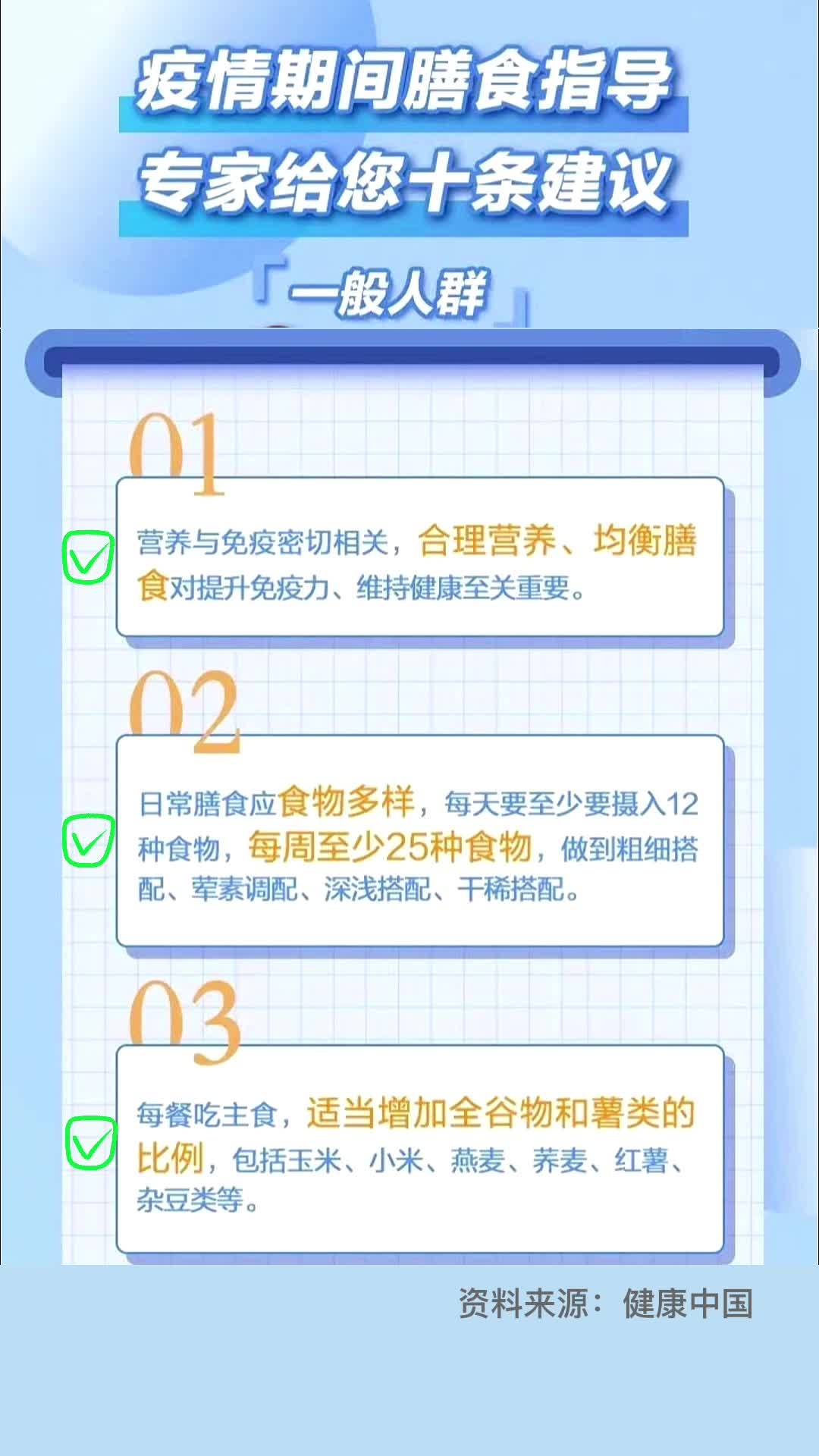 疫情期间膳食指导 专家给您十条建议—一般人群