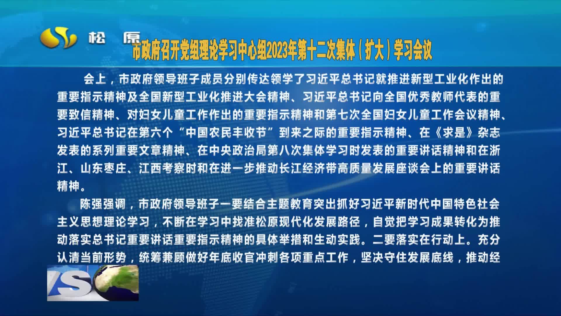 市政府召开党组理论学习中心组2023年第十二次集体（扩大）学习会议