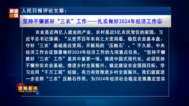 人民日报评论文章：坚持不懈抓好“三农”工作——扎实做好2024年经济工作⑥