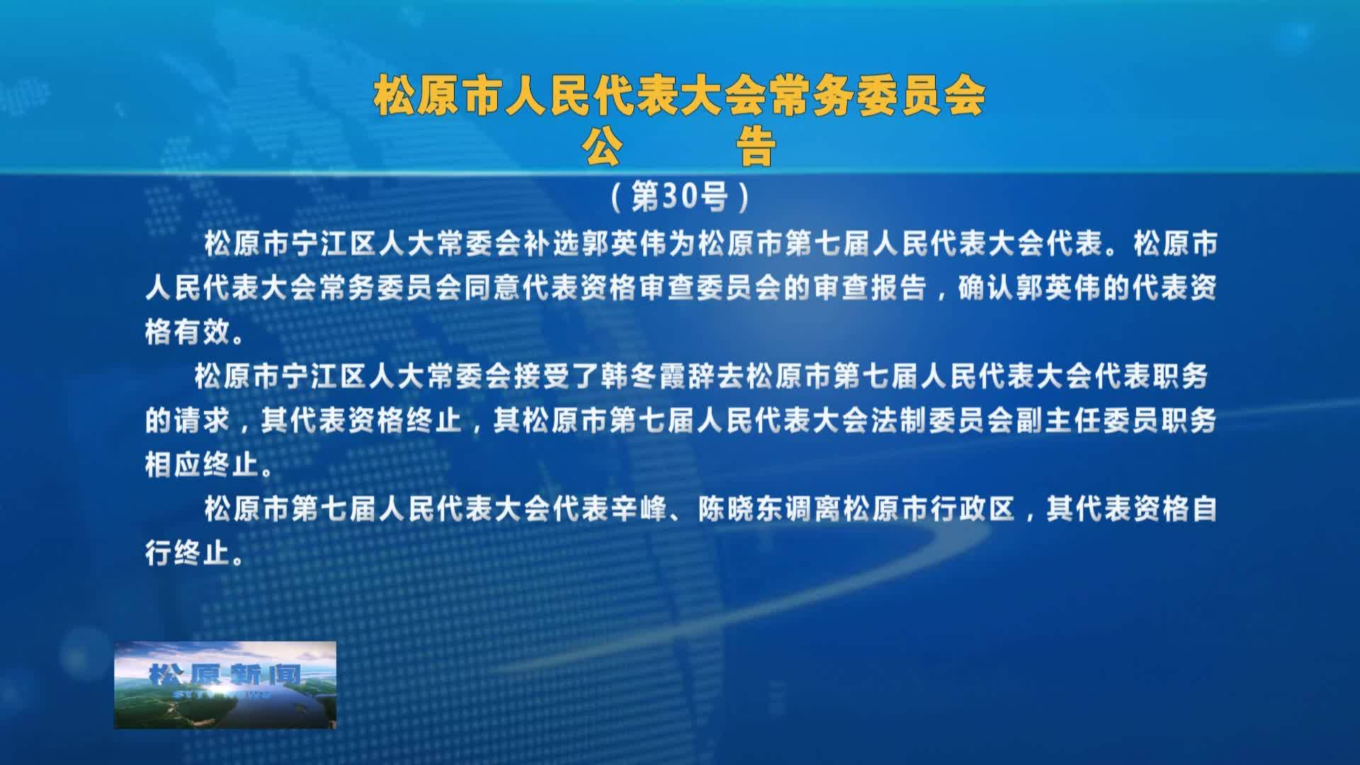 松原市人民代表大会常务委员会  公     告（第30号）