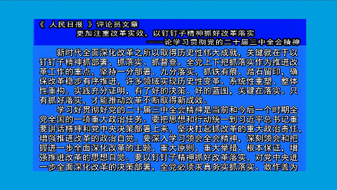 摘要播发《 人民日报 》评论员文章  更加注重改革实效，以钉钉子精神抓好改革落实  ——论学习贯彻党的二十届三中全会精神