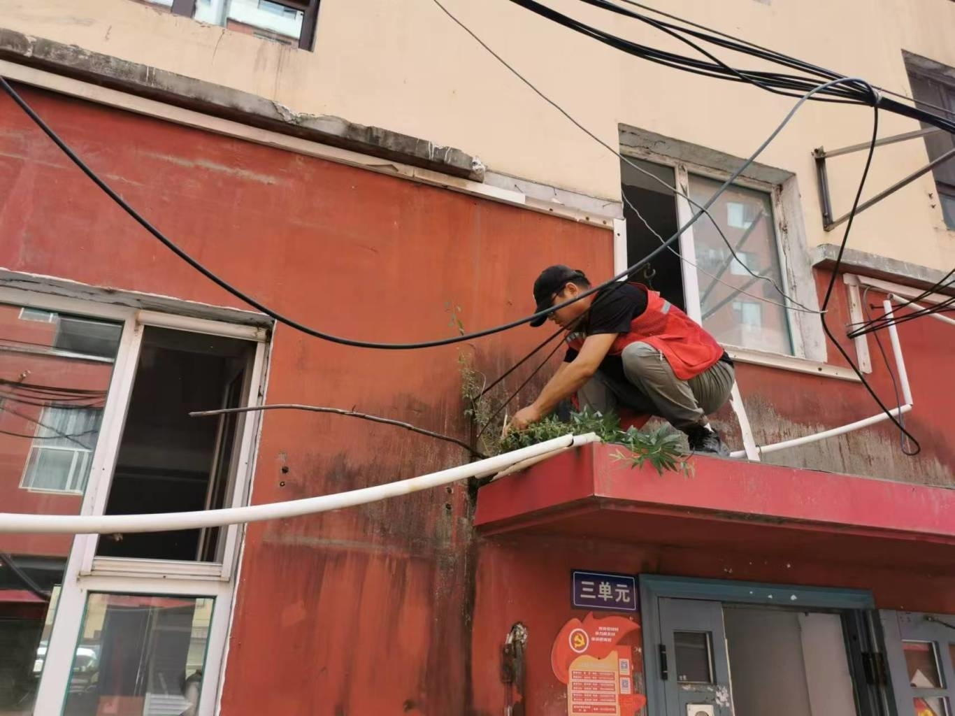 临江市新市街道沿江社区 | 清理小区雨搭 优化生活环境