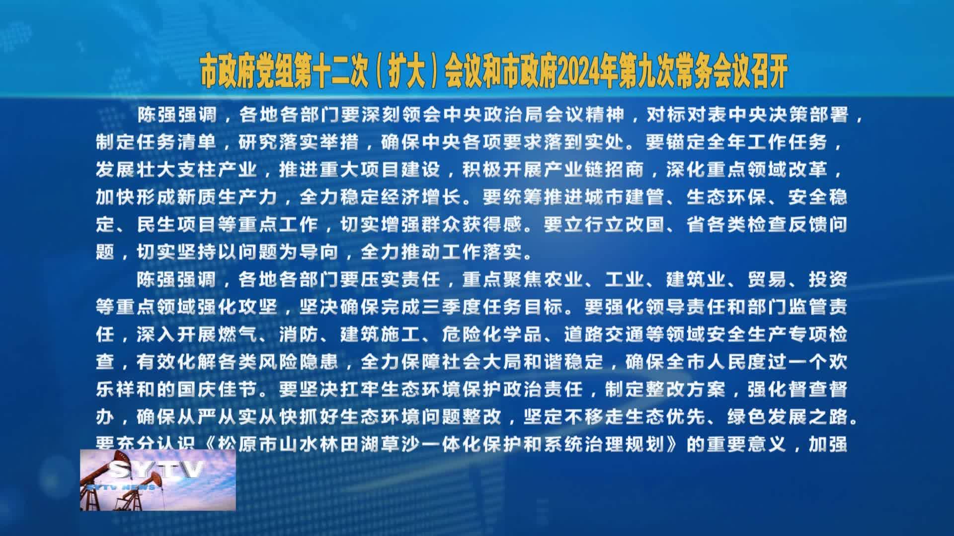 市政府党组第十二次（扩大）会议和市政府2024年第九次常务会议召开