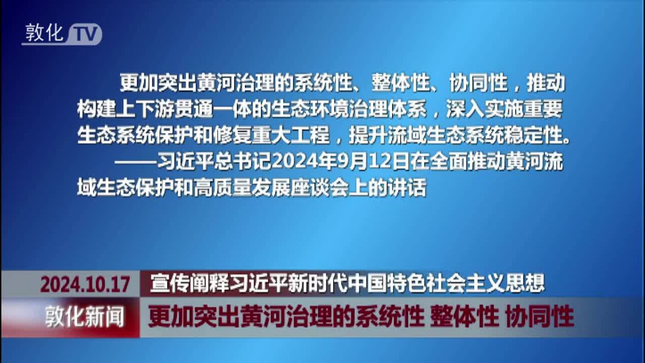 更加突出黄河治理的系统性 整体性 协同性