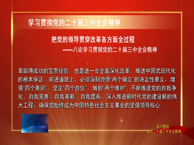 把党的领导贯穿改革各方面全过程——八论学习贯彻党的二十届三中全会精神