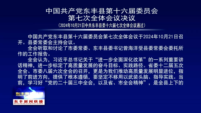 中国共产党东丰县第十六届委员会第七次全体会议决议