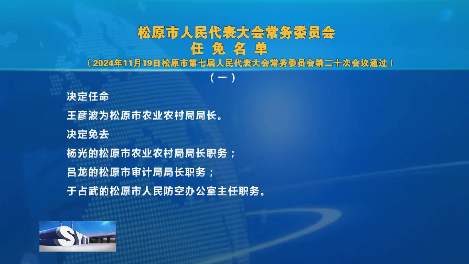 松原市人民代表大会常务委员会任 免 名 单