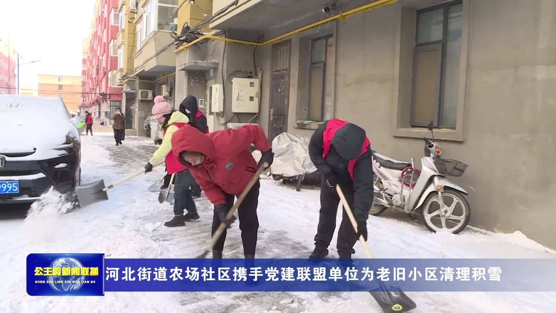 河北街道农场社区携手党建联盟单位为老旧小区清理积雪