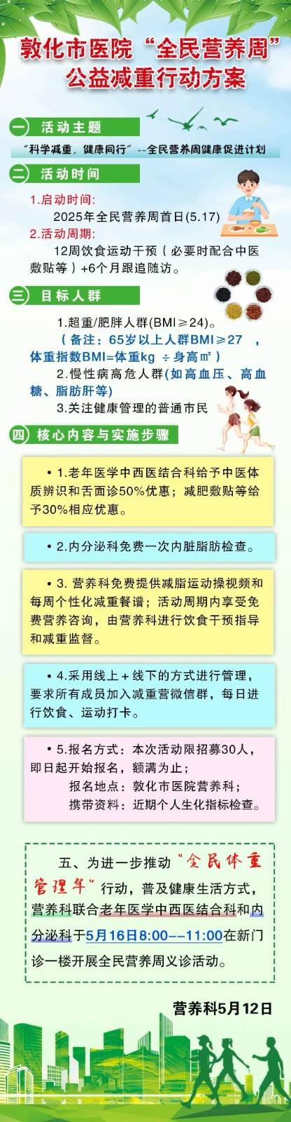 5月16日 敦化市医院将开展“全民营养周”义诊活动