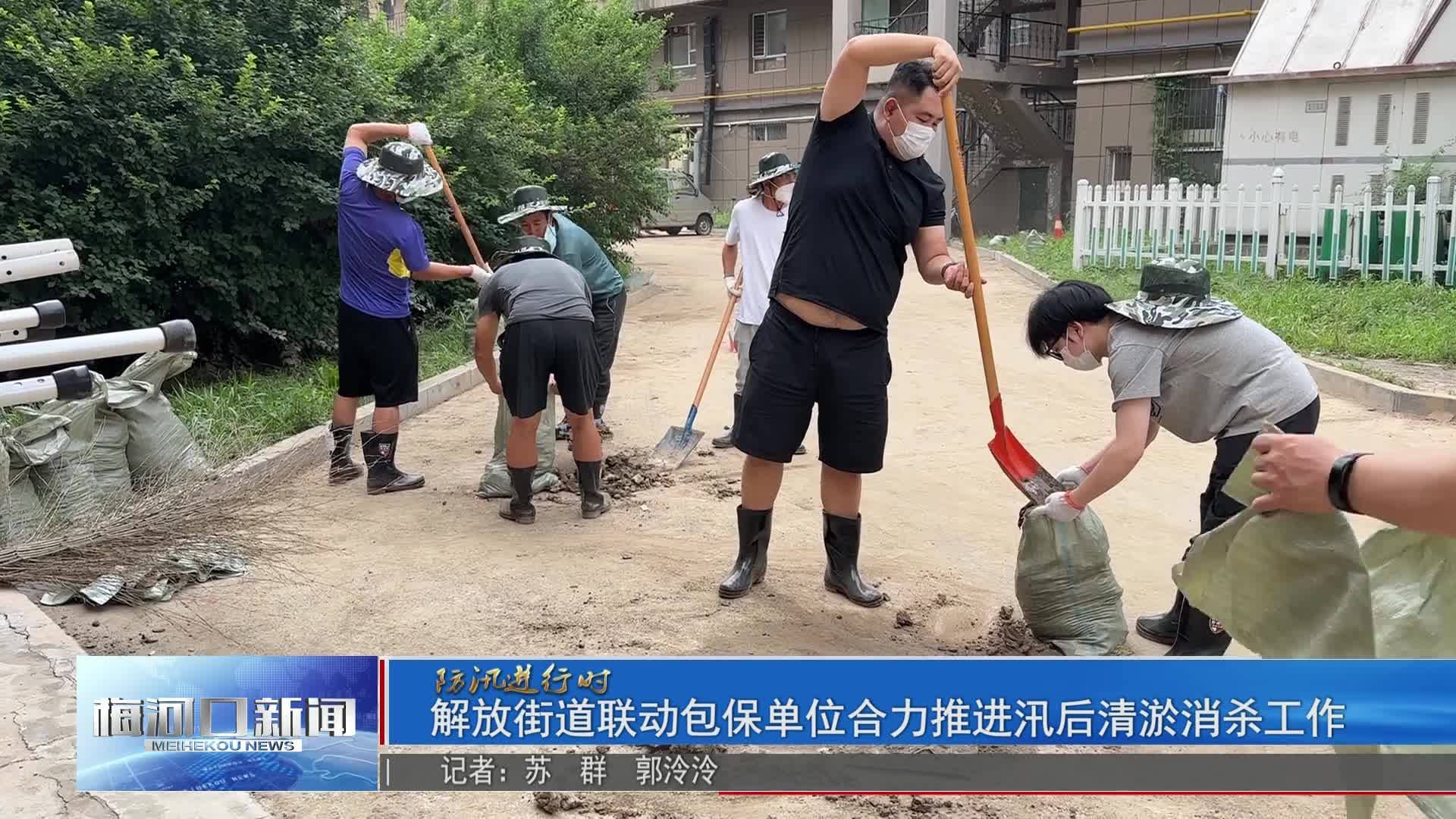 解放街道联动包保单位合力推进汛后清淤消杀工作