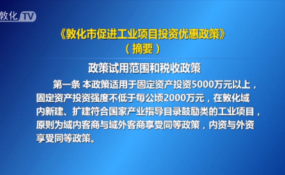 《敦化市促进工业项目投资优惠政策》（摘要）