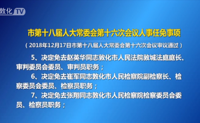 市第十八届人大常委会第十六次会议人事任免事项