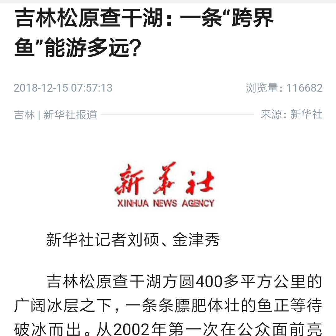 【媒体前郭】新华社报道《吉林松原查干湖：一条“跨界鱼”能游多远？》